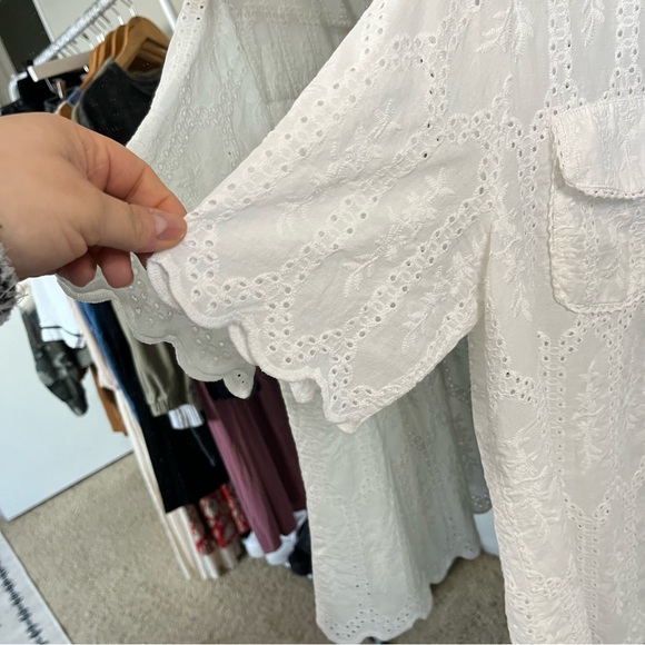🤍 White Eyelet Embroidered Button-Up Blouse Sz M | 100% Cotton | AMISU - Picture 6 of 9